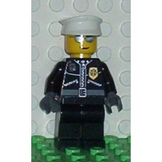 cty039 Police - City Leather Jacket with Gold Badge, White Hat, Silver Sunglasses 